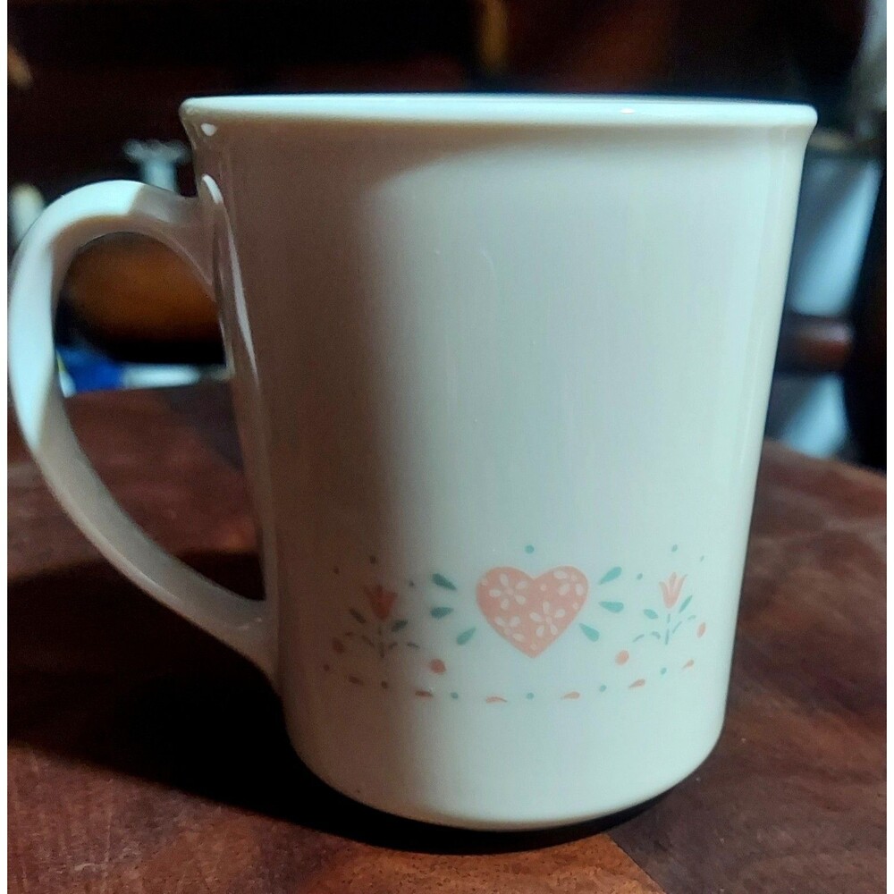 Corelle Ceramic Coffee Mug White Pink Heart Pattern Hearts & Love Theme